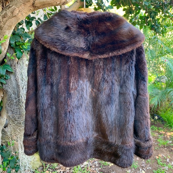 Muskrat Fur Bolero Huge Collar Vintage Coat Canada - Picture 10 of 10